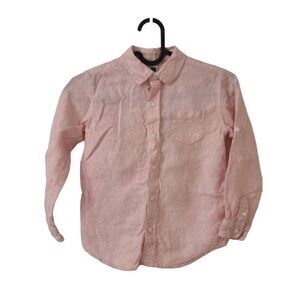 JANIE AND JACK Boy’s Pink Linen Roll-Cuff Long Sleeve Button Down Shirt Size 5